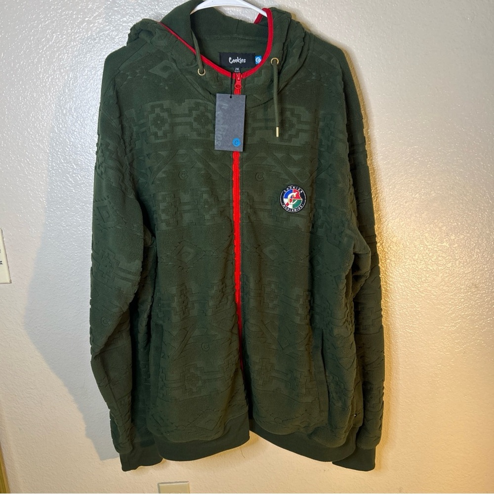 Cookies XL Men’s Green Zip-Up Hooded Jacket with Red Accents